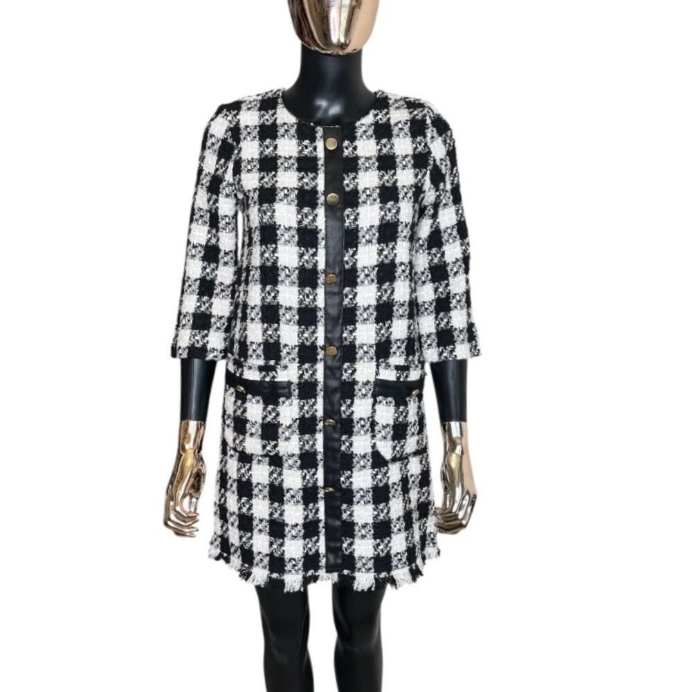 Zara TRF Black White Tweed Check Mini Dress NWT Size Small - Picture 2 of 9